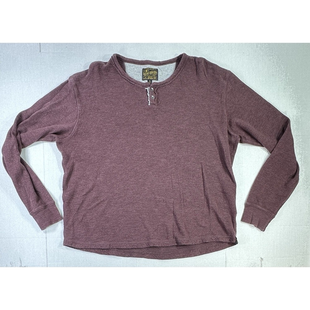 Lucky Brand Men's Henley Long Sleeve Shirt Burgundy Red XL Cotton
